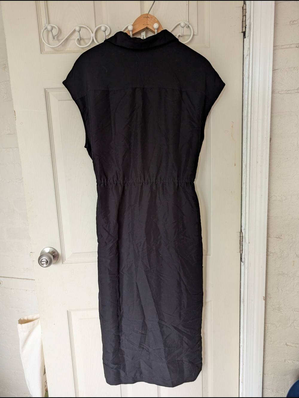 Old Navy Black Button-Front Drawstring Midi Shirt Dress Large - Picture 6 of 7